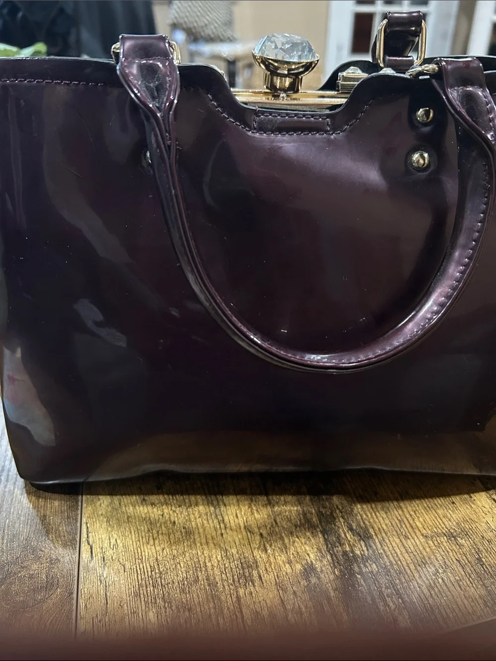 Classic Structured Patent Leather Tote - Deep Plum